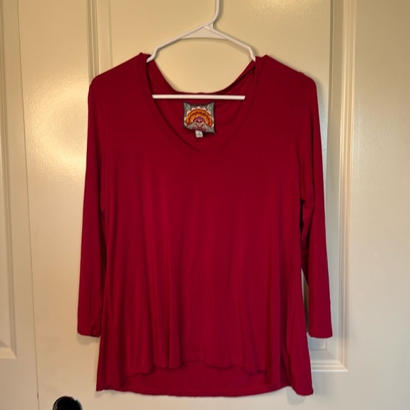 Johnny Was Pink V-Neck Blouse with 3/4 Sleeves - Picture 1 of 9